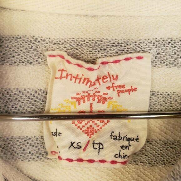 Intimately Free People Hoodie Full Zip Sweater Grey White Striped - Picture 9 of 12